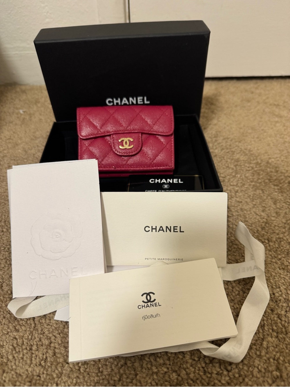 CHANEL Quilted Mini Wallet in Deep Pink with Gold CC